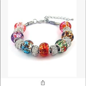 White & Silvertone Murano Glass Bracelet